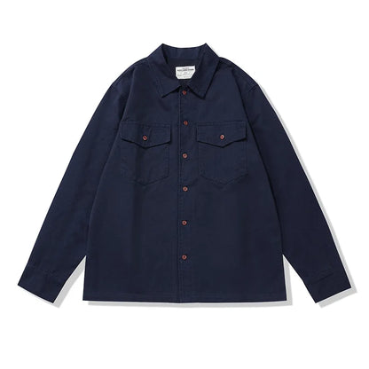 Amekaji Vintage Long Sleeve Cargo Shirt Men Kahki Lapel Multi-pocket Thick Tooling Shirt Autumn Engineer Workwear Cardigan Tops Street King Limited