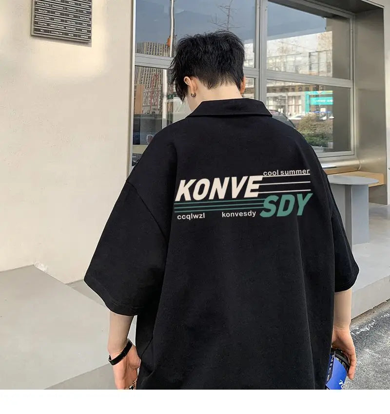 Fashionable American shirt short sleeved t shirt men summer loose casual tops student niche ins trend lapel T shirt clothing y2k Street King Limited