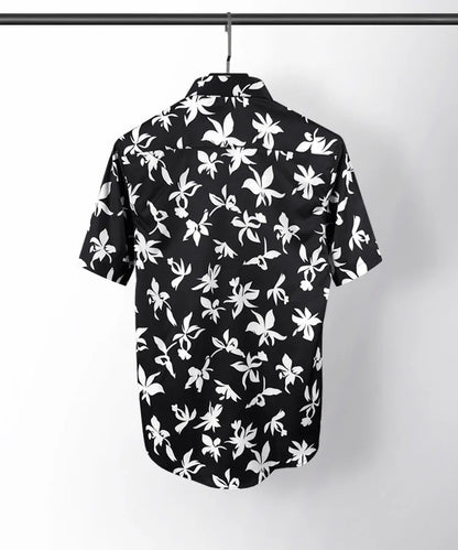 New 2021 luxury Men Classic Hibiscus Flowers Fashion 50% Silk Casual Shirts Shirt high quality Pocket Short sleeves #A48 Street King Limited