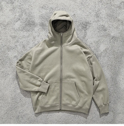 Streetwear Solid Color Ninja Zipper Hoodies Men's Fleece Turtleneck Cardigan Outdoor Oversized Hoody Plus Velvet Charge Coat Street King Limited