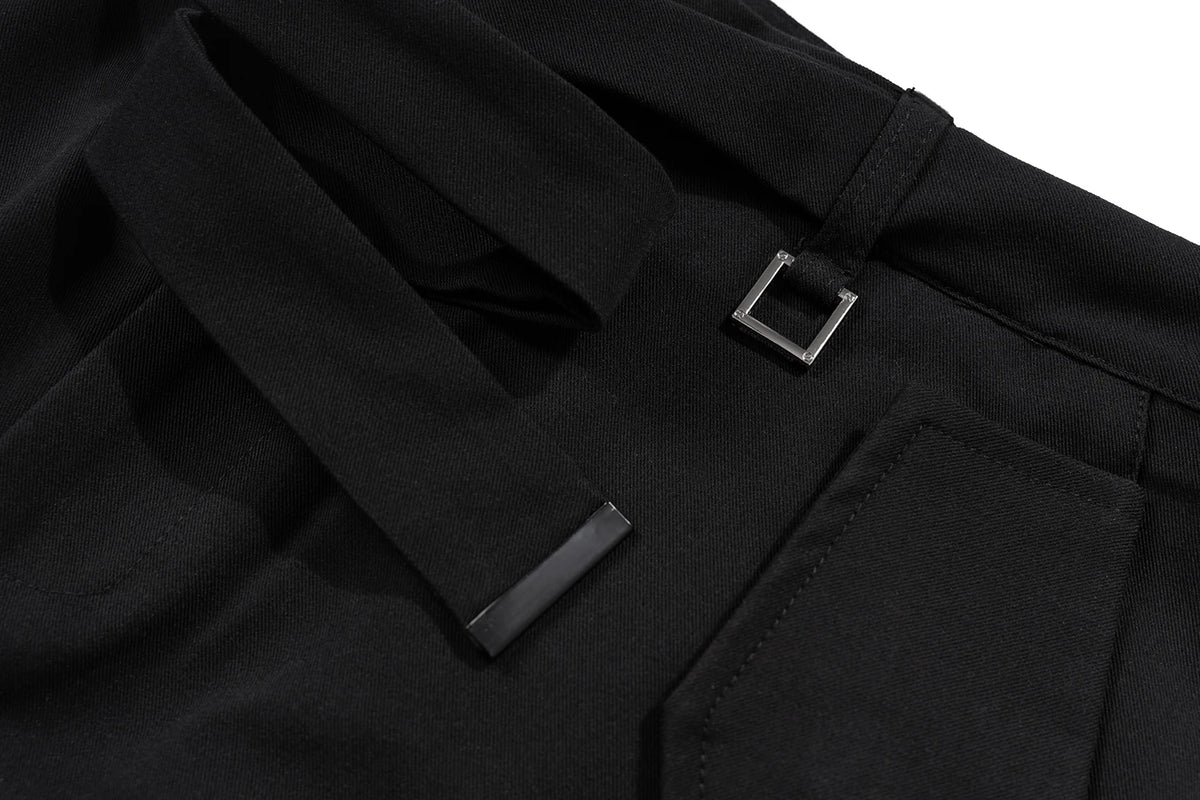 ribbons multi pockets straight black cargo drape pants for men y2k streetwear casual baggy overalls oversized casual trousers unique cargo style 3618