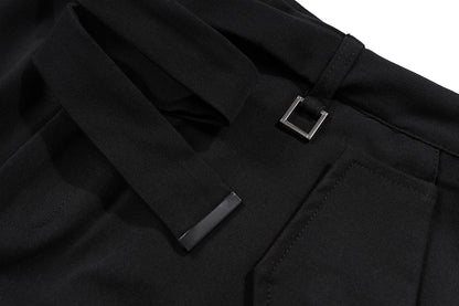ribbons multi pockets straight black cargo drape pants for men y2k streetwear casual baggy overalls oversized casual trousers unique cargo style 3618