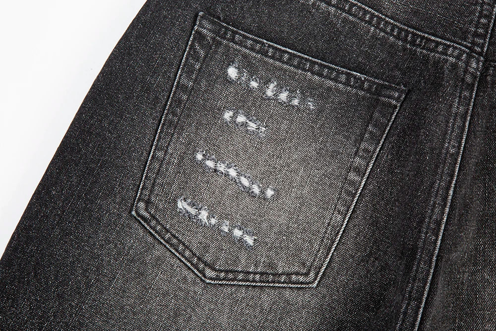 y2k frayed hole damaged washed black baggy jeans for men streetwear straight casual denim trousers ropa hombre loose cargo pants unique cargo style 2459