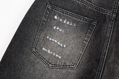 y2k frayed hole damaged washed black baggy jeans for men streetwear straight casual denim trousers ropa hombre loose cargo pants unique cargo style 2459