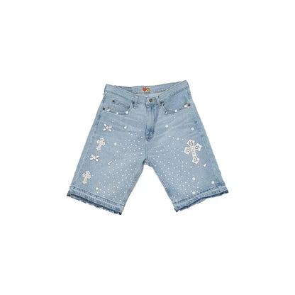 Denim Gym Shorts Men Women Y2K Hip Hop Retro Rhinestones Streetwear Shorts Gothic Baggy Jeans High Waist Basketball Shorts Street King Limited