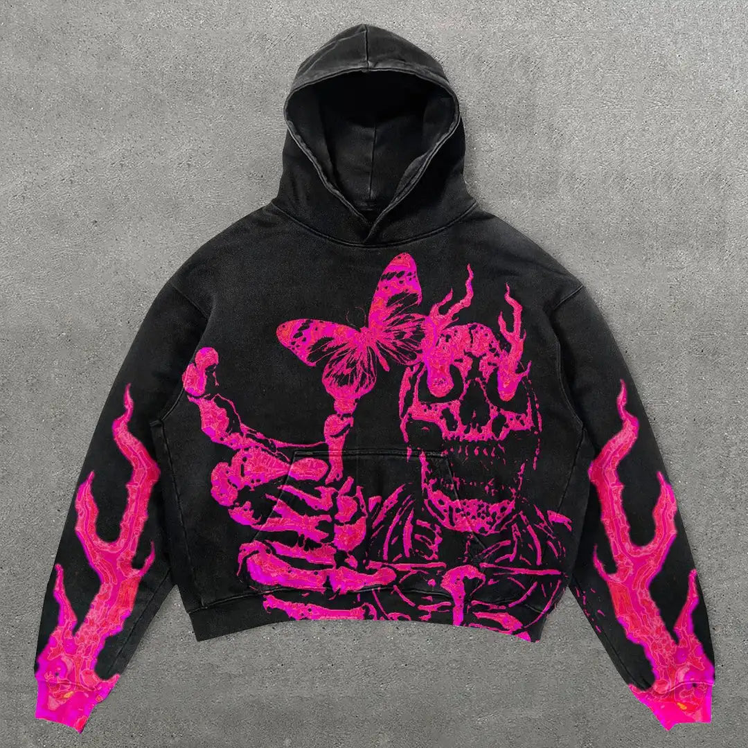 Harajuku Oversized Diamond skull Print Streetwear Hoodie Vintage Streetwear Tops Sweatshirt Goth Hoodies Women Y2k Clothes Street King Limited