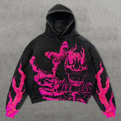 Harajuku Oversized Diamond skull Print Streetwear Hoodie Vintage Streetwear Tops Sweatshirt Goth Hoodies Women Y2k Clothes Street King Limited