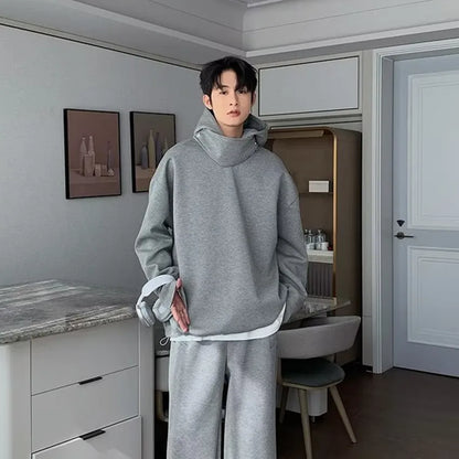 Solid Color Hoodies Men Women Japanese Loose Pullovers Sweatshirt Harajuku Detachable Neck Hoodie Autumn Spring Casual Overcoats Street King Limited