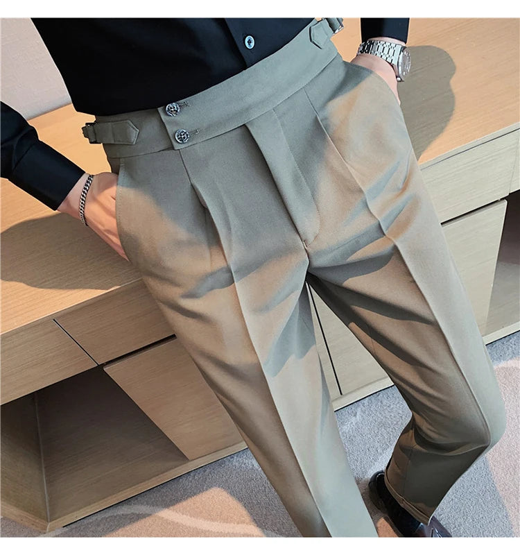2024 High Quality Business Casual Draped High-waist Trousers Men Solid Color Formal Pants Male Formal Office Social Suit Pants Street King Limited
