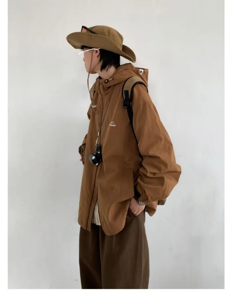 outdoor sports charging jacket mens 2024 spring japanese casual waterproof hooded trench coat multi pocket hiking windbreaker unique default style 2424