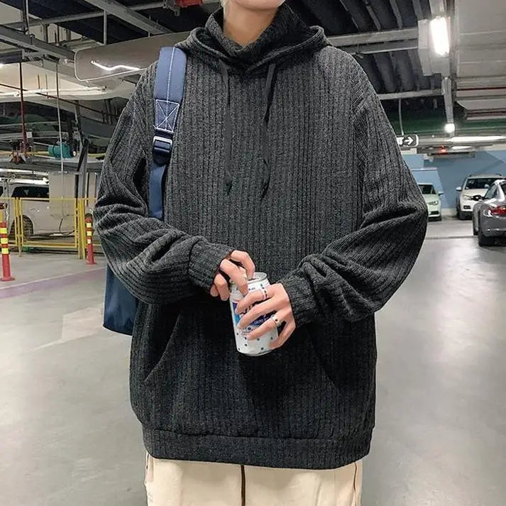 Retro knitted sweatshirt men's Japanese fashion brand ins spring and autumn hooded jacket Hong Kong style outer wear y2k top emo Street King Limited