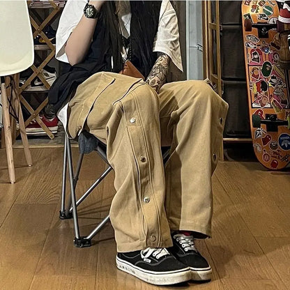 Fashionable Korean style gothic buttoned overalls pants men summer Harajuku street y2k hip hop casual retro sports pants Street King Limited