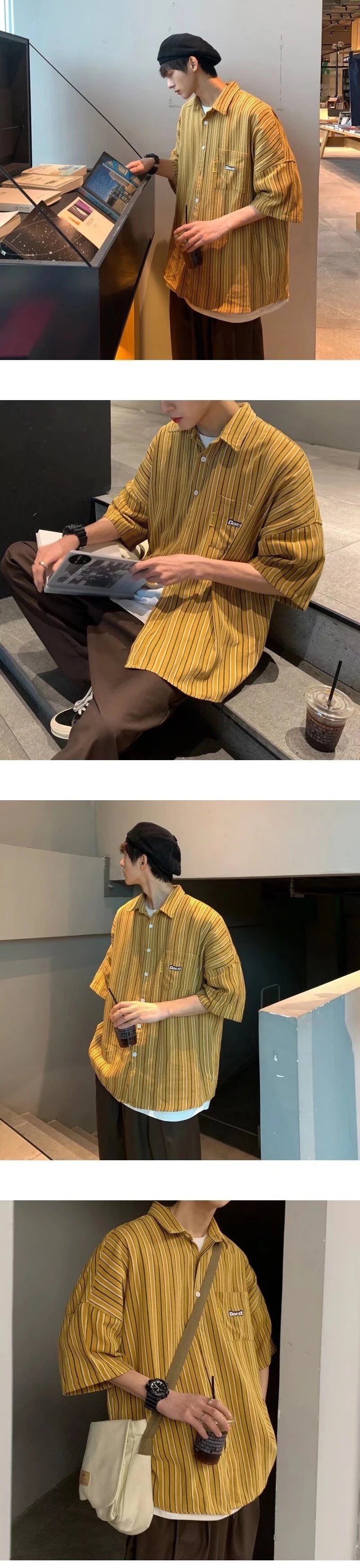 Streetwear Summer Mens Vintage Striped Shirts Letter Print Short Sleeve Casual T 2024 Summer Mens Vintage Striped Shirts Letter Print Short Sleeve Casual T Shirt Clothing Y2K Streetwear Loose Social Camisas Fashion Sweater Jacket With Graphic Design For Men