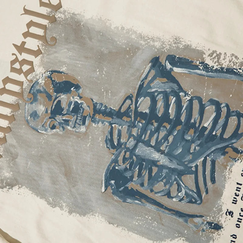 Harajuku Skull Skeleton Printed O-neck T-shirt Men Hip Hop Oversized Tshirt Fashion Unisex Casual Cotton Long Sleeve Tops Tees Street King Limited