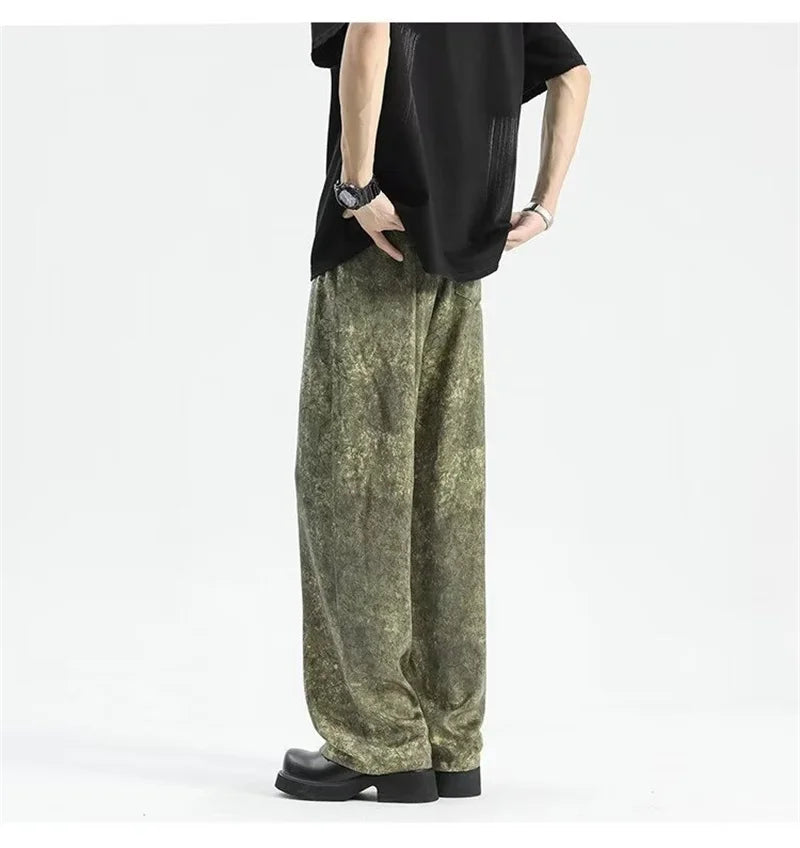 2024 goth tie dye corduroy pants mens autumn baggy wide leg straight casual trousers women drawstring hip hop y2k sweatpants unique joggers style 1359