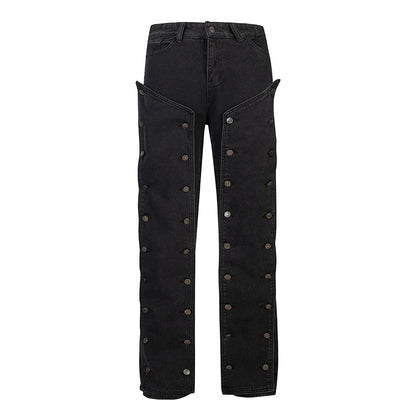 detachable button black washed baggy jeans for men straight harajuku ropa hombre loose denim trousers oversized cargo pants combat utility trousers