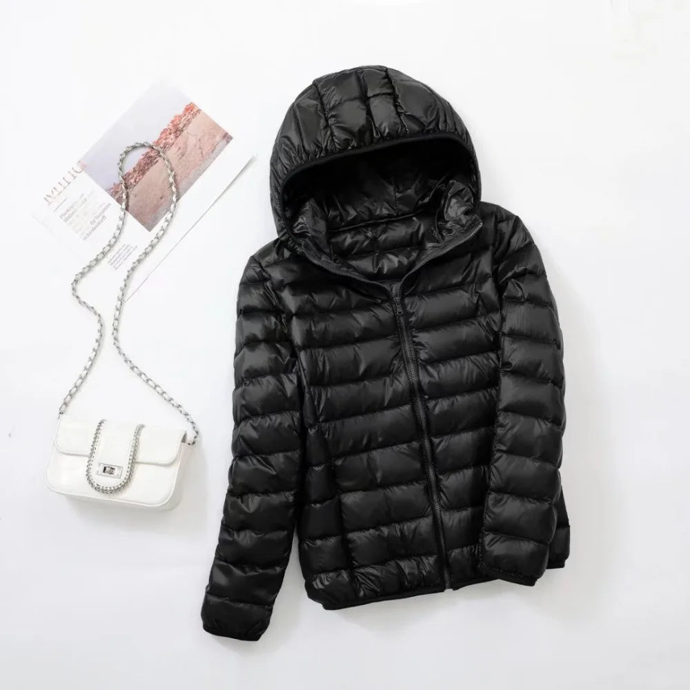 plus size thin light down jacket women 2023 autumn winter slim short hooded warm white duck down coat women outerwear streetwear casual urban shorts