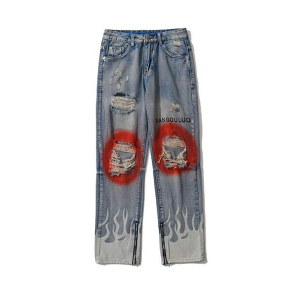Men's Vintage Jeans 2023 New Ripped Holes Straight Denim Pants Streetwear Hip Hop Harajuku Jeans Trousers Street King Limited