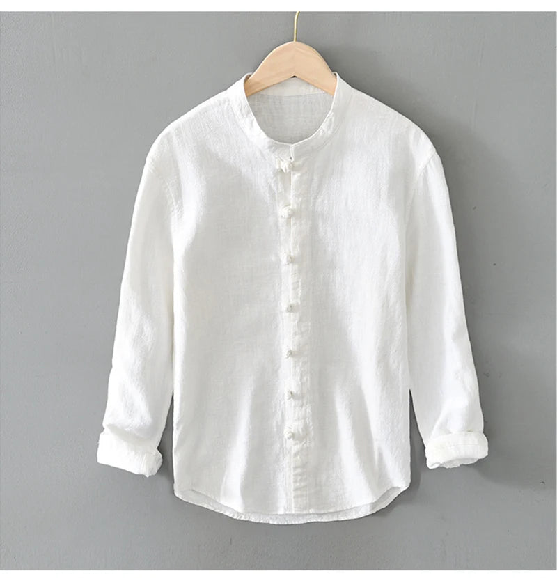 Men's Shirt Vintage Cotton Linen Long Sleeve Shirt Spring Summer Autumn Loose Fashion Casual Blouse Male Plus Size Cardigan Top Street King Limited
