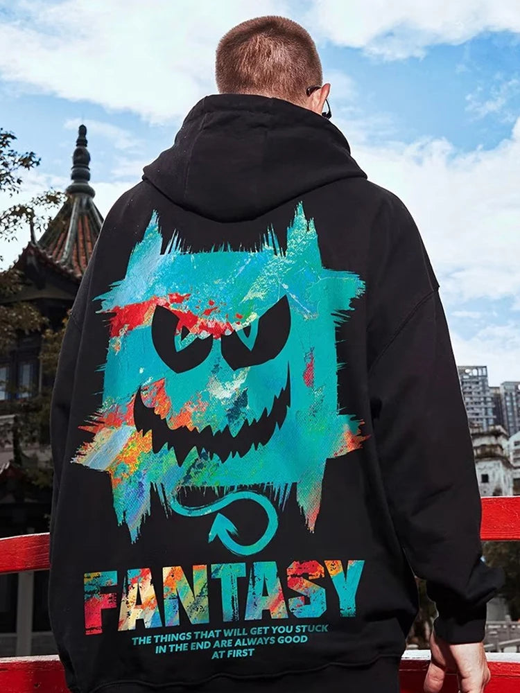 Harajuku Devil Graffiti Print Oversized Hoodies For Men Autumn Hooded Sweatshirts Couples Hip Hop Fashion Hoodie y2k Streetwear Street King Limited