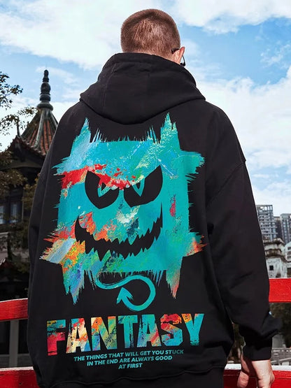 Harajuku Devil Graffiti Print Oversized Hoodies For Men Autumn Hooded Sweatshirts Couples Hip Hop Fashion Hoodie y2k Streetwear Street King Limited