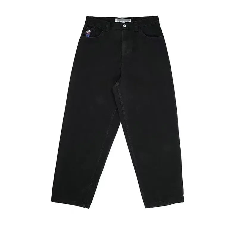polar big boy y2k pants hip hop cartoon streetwear jeans embroidery retro blue baggy jeans mens womens high waist wide trouser unique jeans style 3621