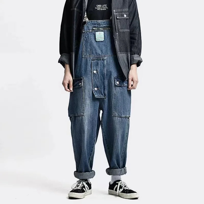 2023 men clothing chic denim overalls mens work cargo pants old school easy worker multi pocket bib jumpsuit denim pants unique cargo style 708