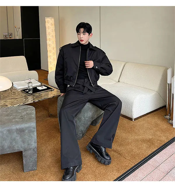 men 2 pieces sets quilted short cargo jacket pant autumn winter korean streetwear casual thicken bomber coat trousers suits unique cargo style 2656
