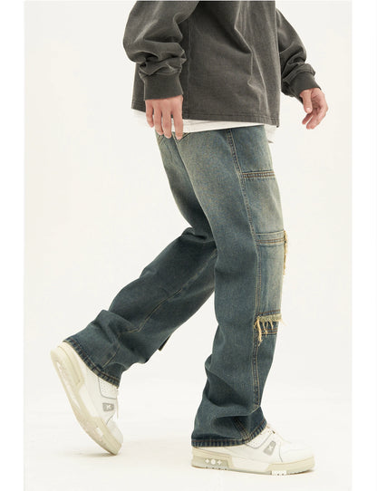 retro washed denim jeans destroyed ripped loose mens biker jeans side pocket fashion streetwear hip hop straight pants joggers unique joggers style 1200
