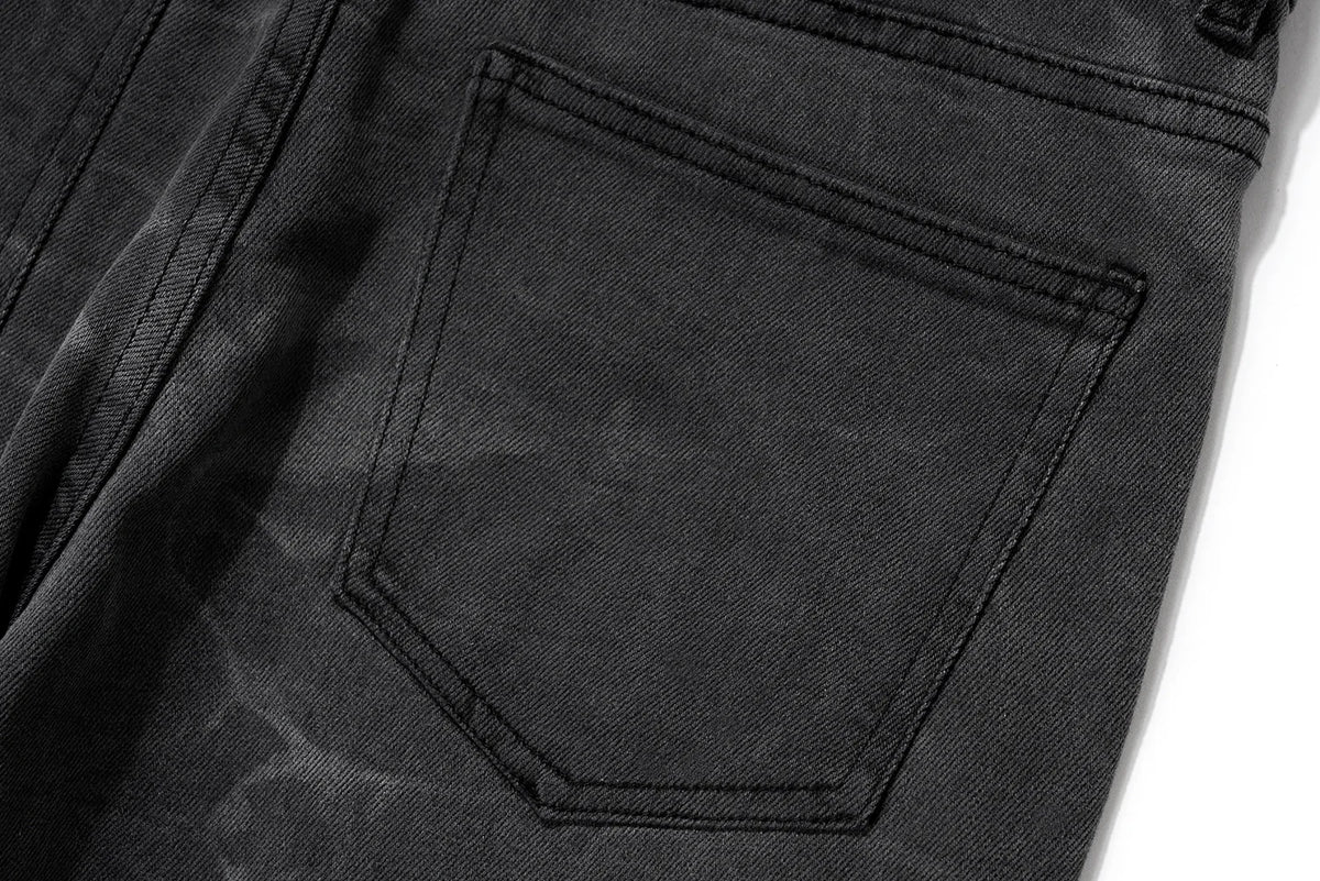 streetwear washed water wave patterned micro flared jeans for men straight pantalones hombre casual baggy denim trousers unique jeans style 4418