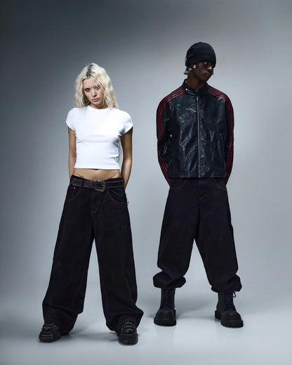 Y2K Retro American Personality Design Fashionable Loose Straight Jeans Men Street Hip-hop Harajuku All-match Floor Mopping Pants Street King Limited