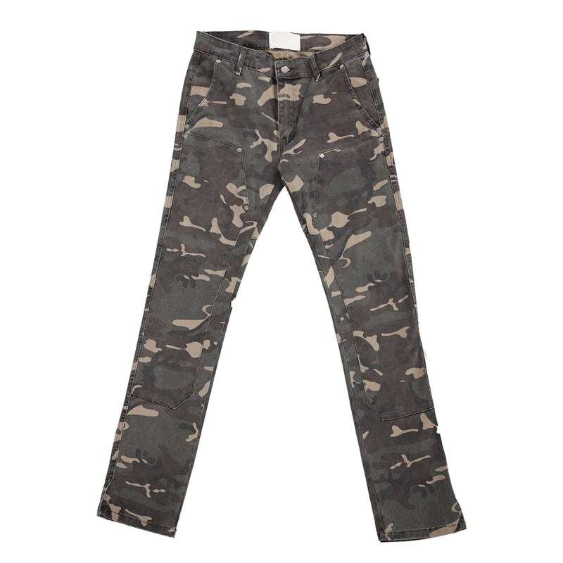 mens hip hop streetwear denim pants fashion camouflage pants 2023 harajuku cotton zipper joggers slim fit jeans trousers pants unique joggers style 1705