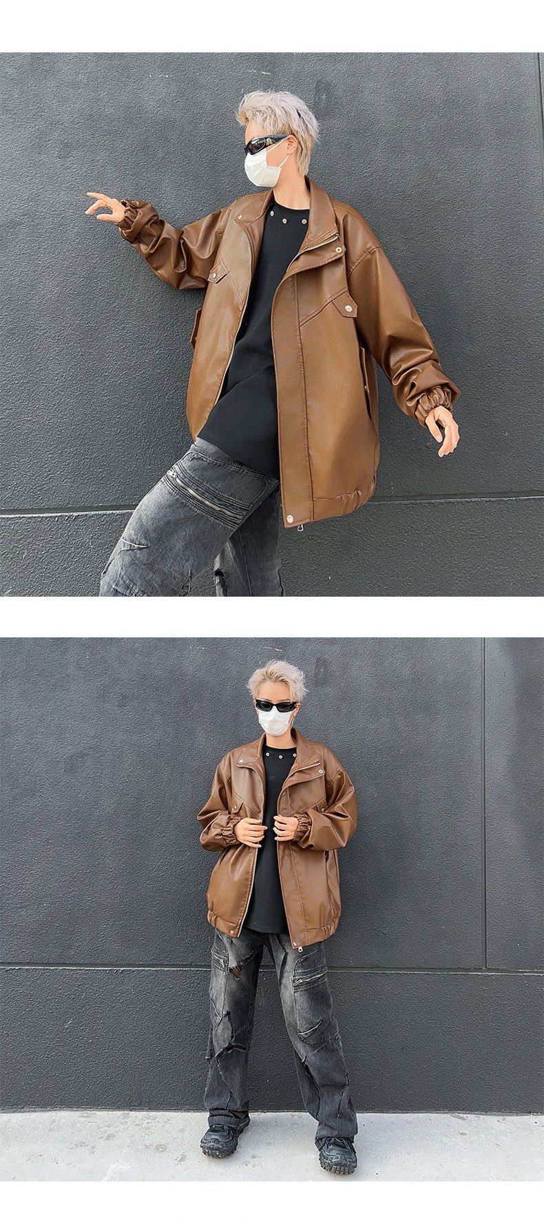 spring autumn vintage cool soft pu leather moto jacket men luxury designer clothes motorcycle trendy jacket with pockets unique default style 5963