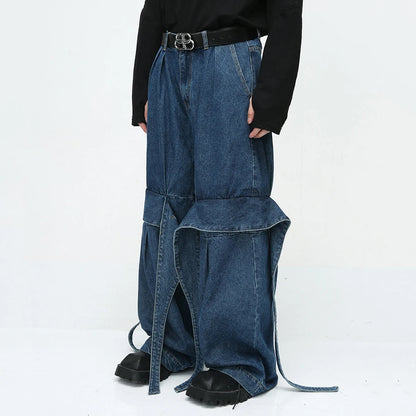 men fashion baggy jeans irregular patchwork loose straight denim pants 2023 new man blue casual oversized jeans trouser ripped baggy denim