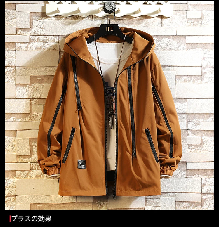men workwear coat casual strip hoodids jacket unisex fashion hooded zipper tops outwear breathable waterproof windproof workwear unique default style 235