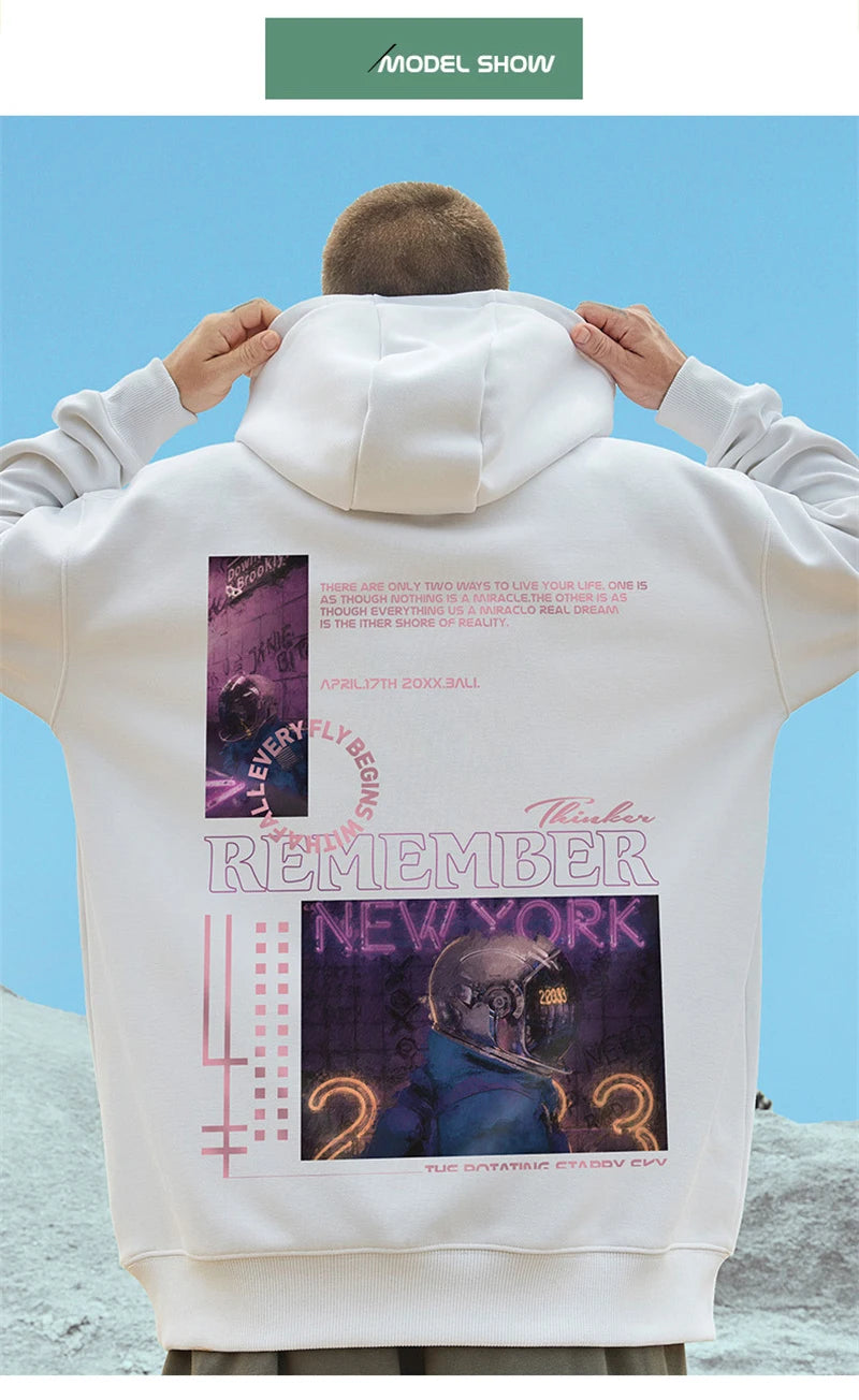 Subway Astronaut Gothic Print Men's Sweatshirt Autumn Pullover Streetwear 2025 Fleece Hoodies Hip Hop Y2K Hoodie Clothes Street King Limited