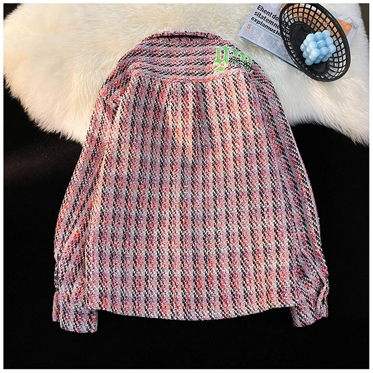 american retro plaid jacket korean trend couple jackets embroidery design unisex outerwear loose plus size mens coat unique default style 999