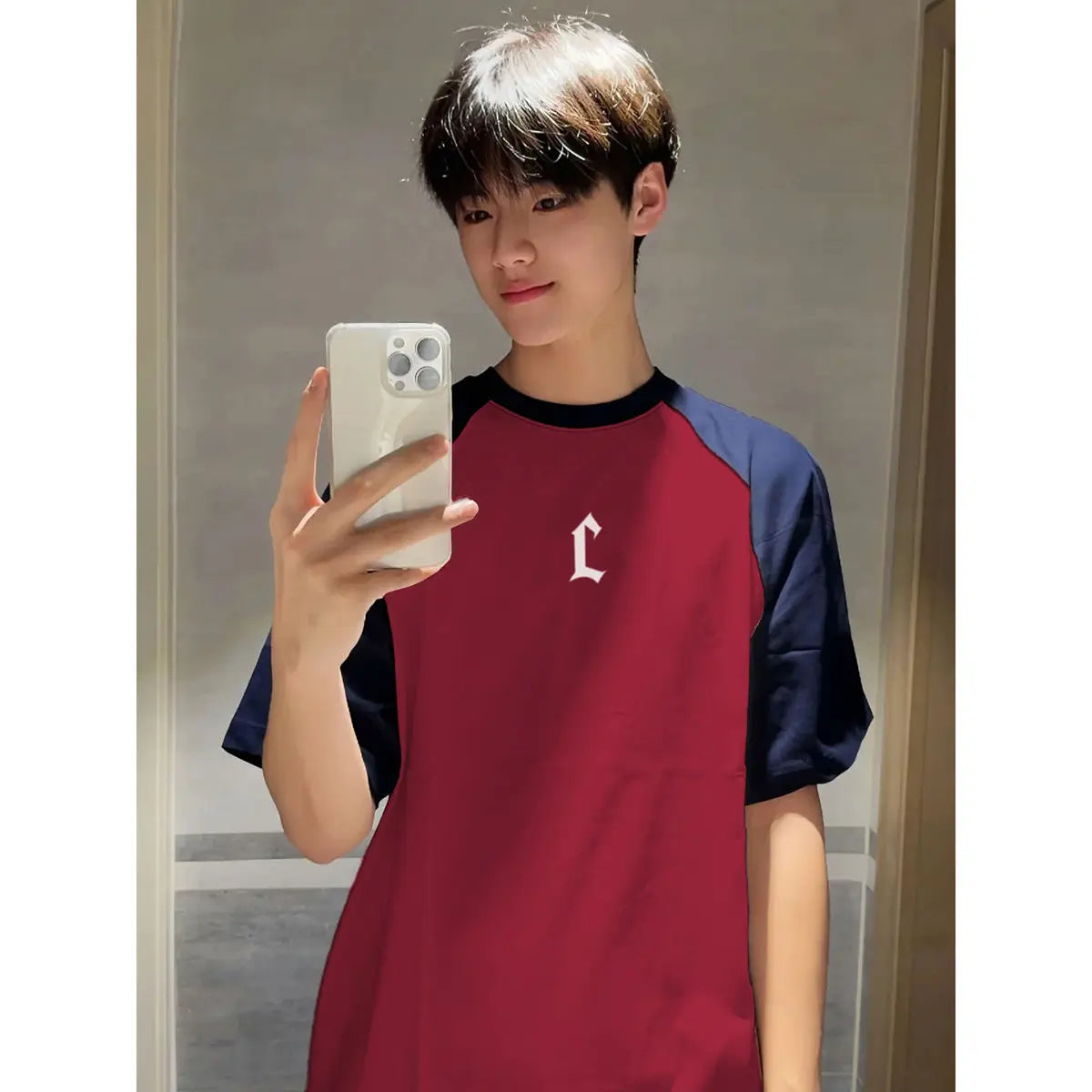 American summer personalized retro creative short-sleeved T-shirt for men new Korean style splicing raglan sleeves for couples Street King Limited