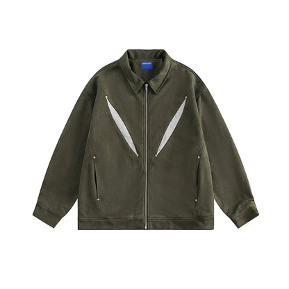 army green faux suede heavyweight jackets american street vintage outdoor jacket zipper lapel casual coats for men unique default style 5402