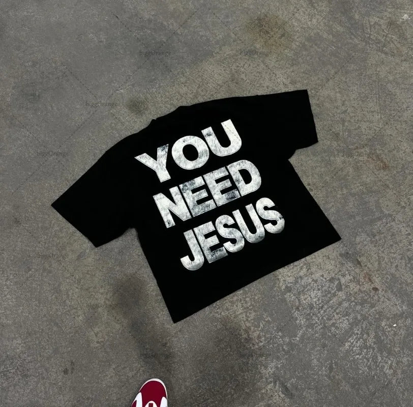 2024 Y2k Harajuku Retro Oversized Short Sleeve Men Letter Cartoon Print T-Shirt High Street Trendy Versatile Clothing Women Street King Limited