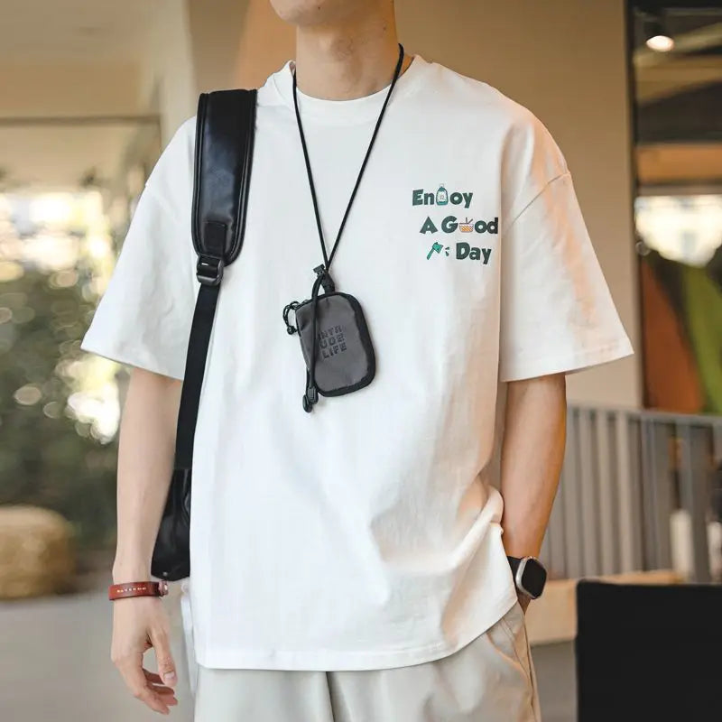 Fashionable Retro Korean Letter Printed Short-sleeved T-shirt Men's Casual Y2K Summer Ins Loose Personalized Half-sleeved Top Street King Limited
