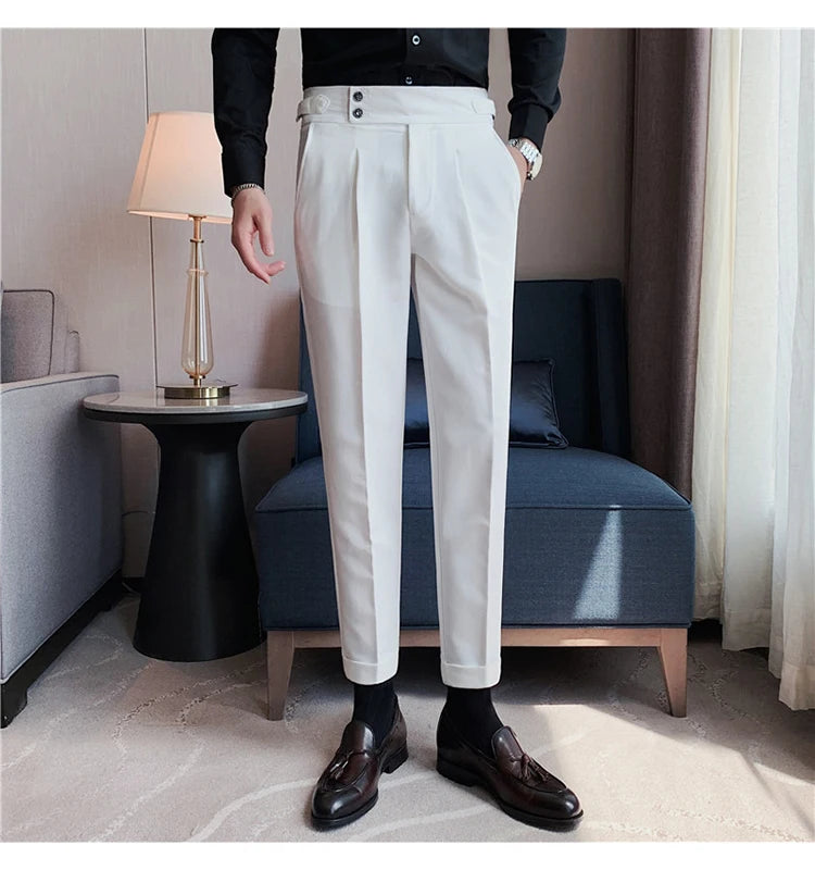 2024 High Quality Business Casual Draped High-waist Trousers Men Solid Color Formal Pants Male Formal Office Social Suit Pants Street King Limited