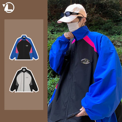 new sport charge jacket mens korean trend color blocking quick drying thin coats summer outdoor sunscreen casual windbreaker urban fashion pants