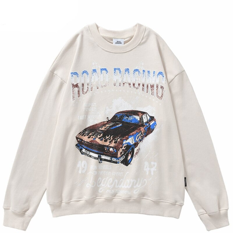 "Road Racing" Men Women Unisex Hip Hop Streetwear Graphic Pullover Harajuku Sweatshirt Daulet Apparel