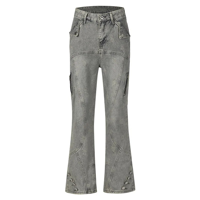 Men Jeans Multi Button Zipper Spliced Denim Trousers Harajuku Hip Hop Vintage Flare Pants Fashion Casual Streetwear Unisex Street King Limited