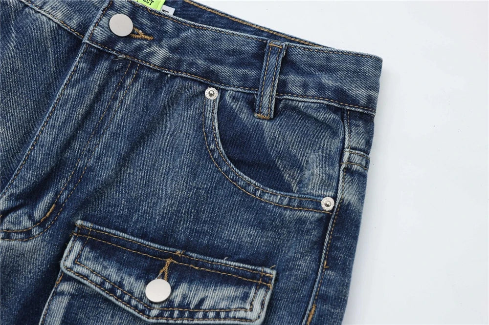 2024 multi pocket jeans vintage mens harajuku cargo denim pants retro hip hop straight loose jean pants 1 unique cargo style 242