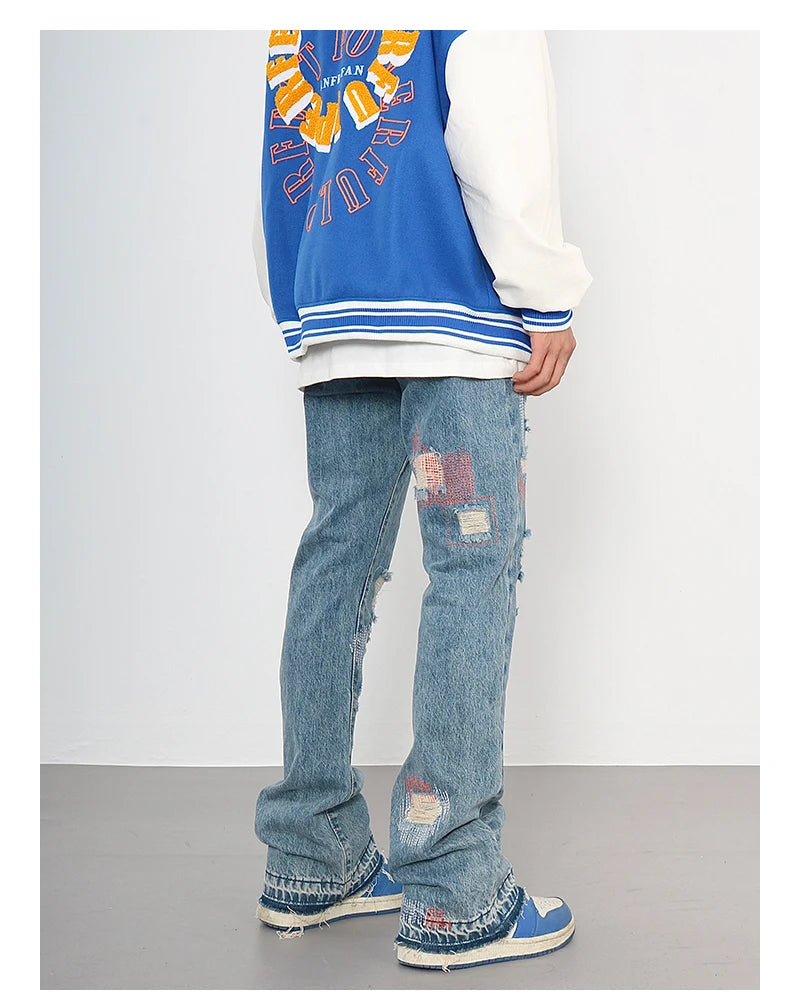 destroyed ripped jeans straight jean pants men biker jeans fashion zipper streetwear trousers hip hop pants joggers baggy jeans unique joggers style 2165