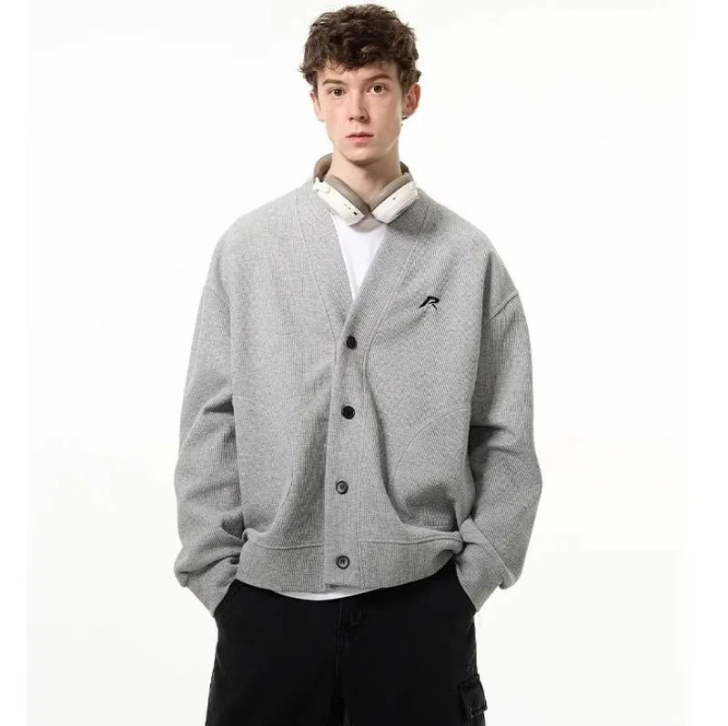 American V-neck Mens Cardigan Spring New Embroidered Casual Loose Couple Knitted Coats Single Breasted Solid Sweater Jackets Street King Limited