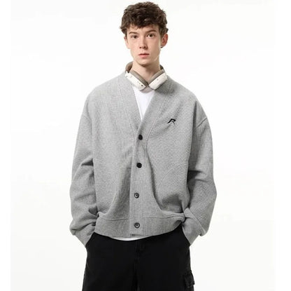 American V-neck Mens Cardigan Spring New Embroidered Casual Loose Couple Knitted Coats Single Breasted Solid Sweater Jackets Street King Limited