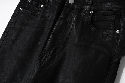 y2k streetwear wax leather strecth jeans for men and women ropa hombre baggy flare pants oversized straight denim trousers 1 unique jeans style 329